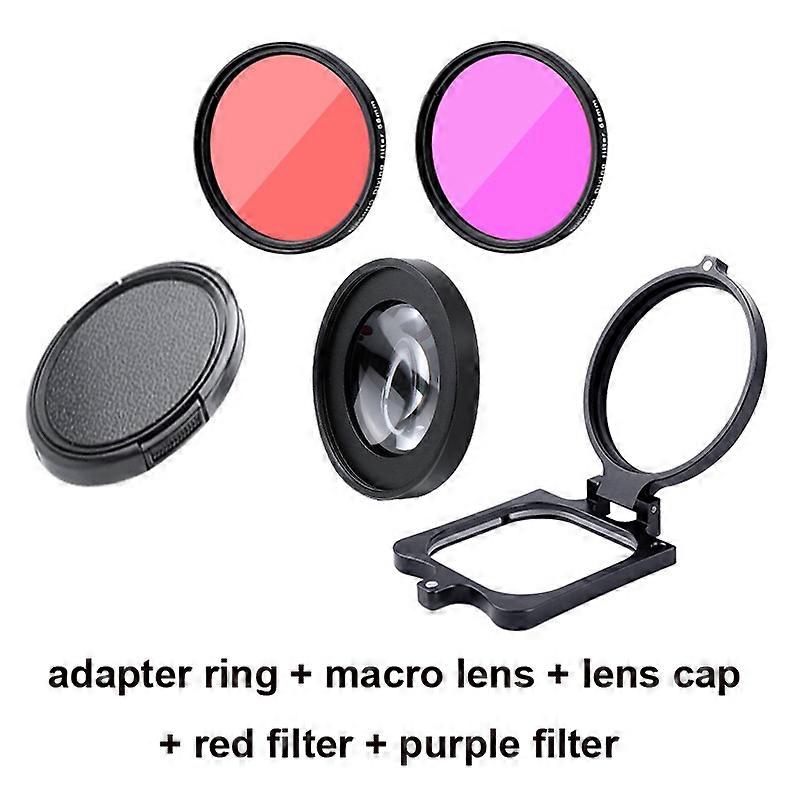 Redkid 16x HD Macro Lens + Red Purple Diving Filter 58mm Adapter Ring Lens Cap for GoPro 8 9 10 For