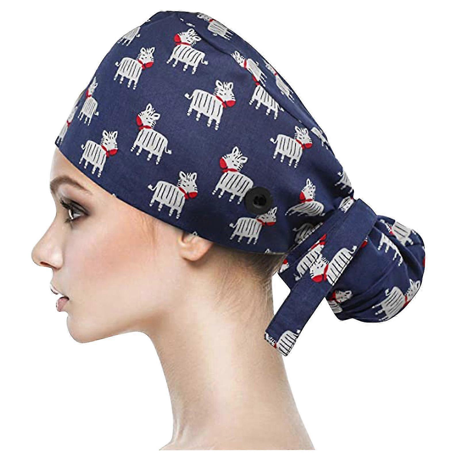 Scrub Cap With Buttons Bouffant Hat With Sweatband For Womens And Mens