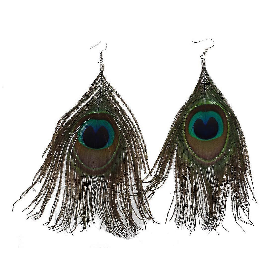 1 Pair Peacock Multicolor Feather Dangle Earrings