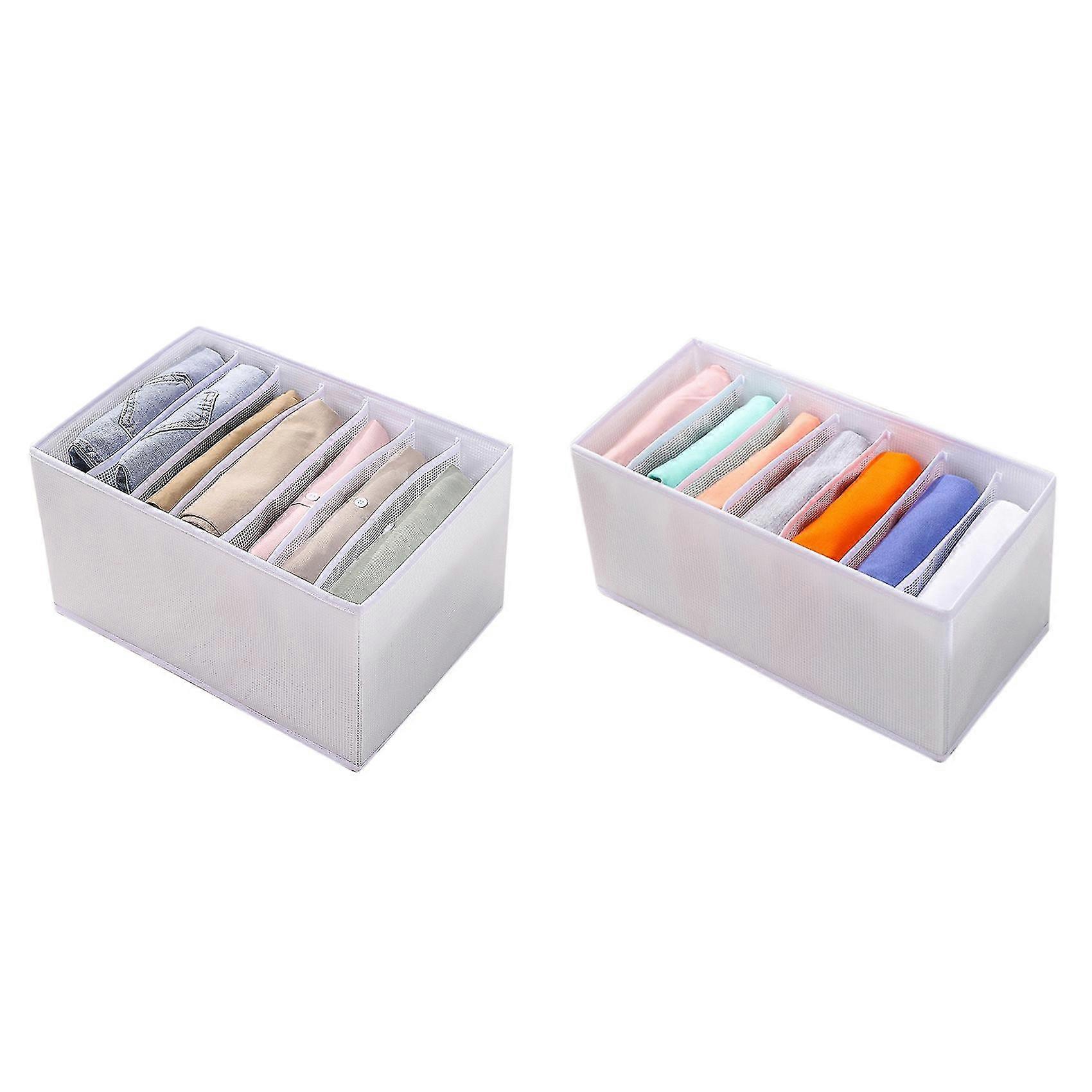 2pcs Wardrobe Clothes Organizer Jeans Tshirt 7 Grids Compartment Storage Box Foldable Wardrobe Draw