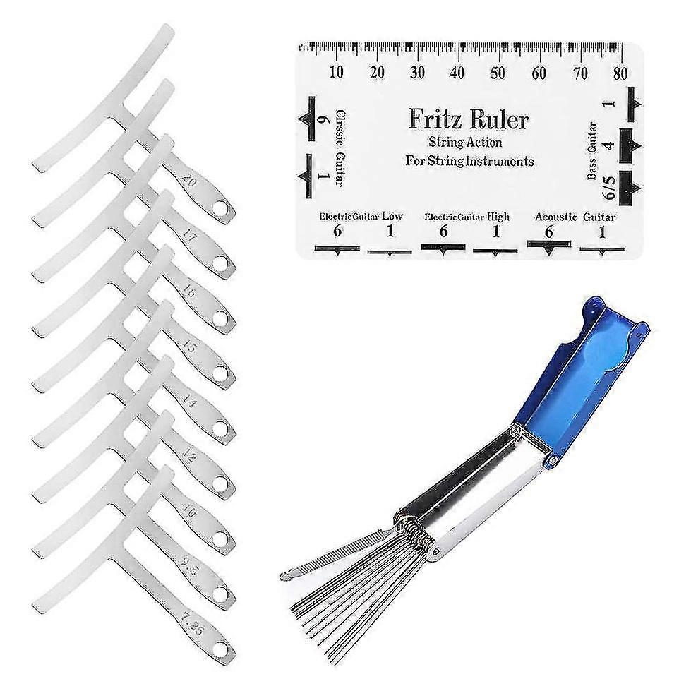 9pcs Understring Radius Gauge + String Action Ruler Gauge Tool + Guitar Bridge Saddle Nut Files Set