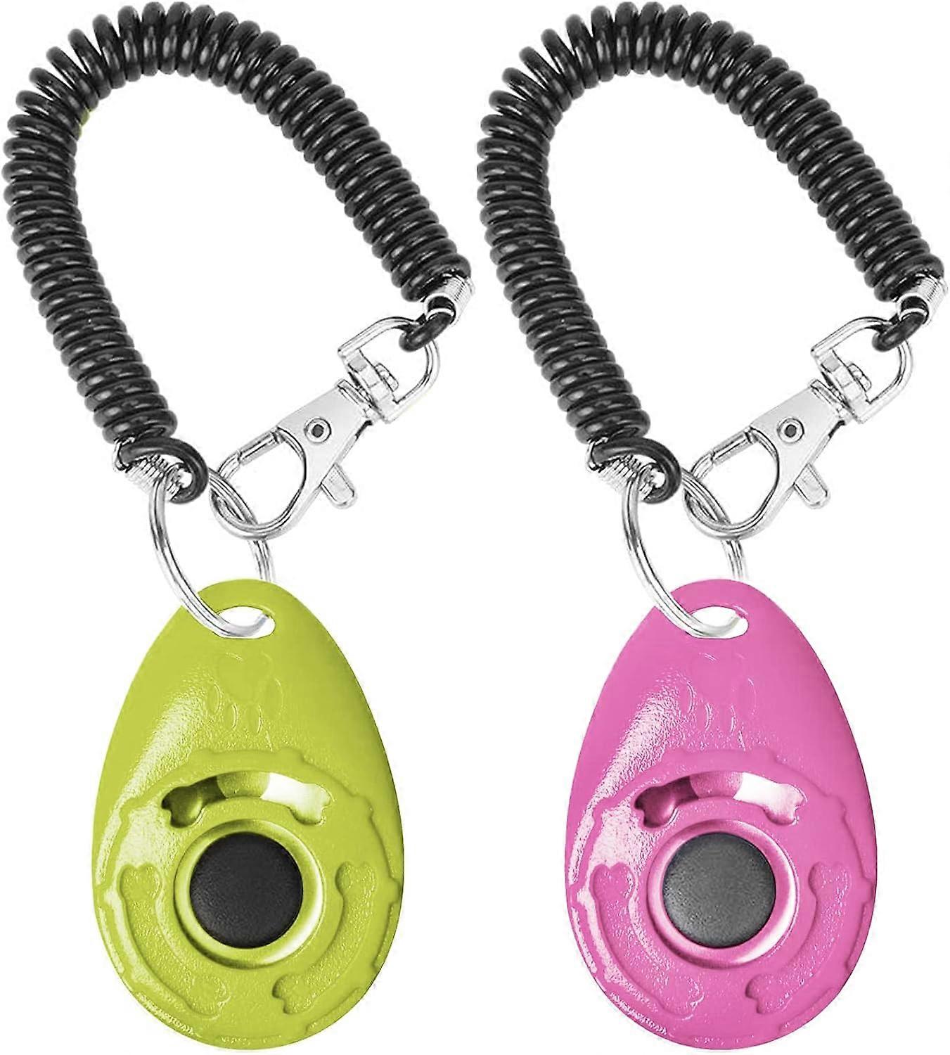 2 Pack Dog Training Clicker with Wrist Strap(Pink & Green)