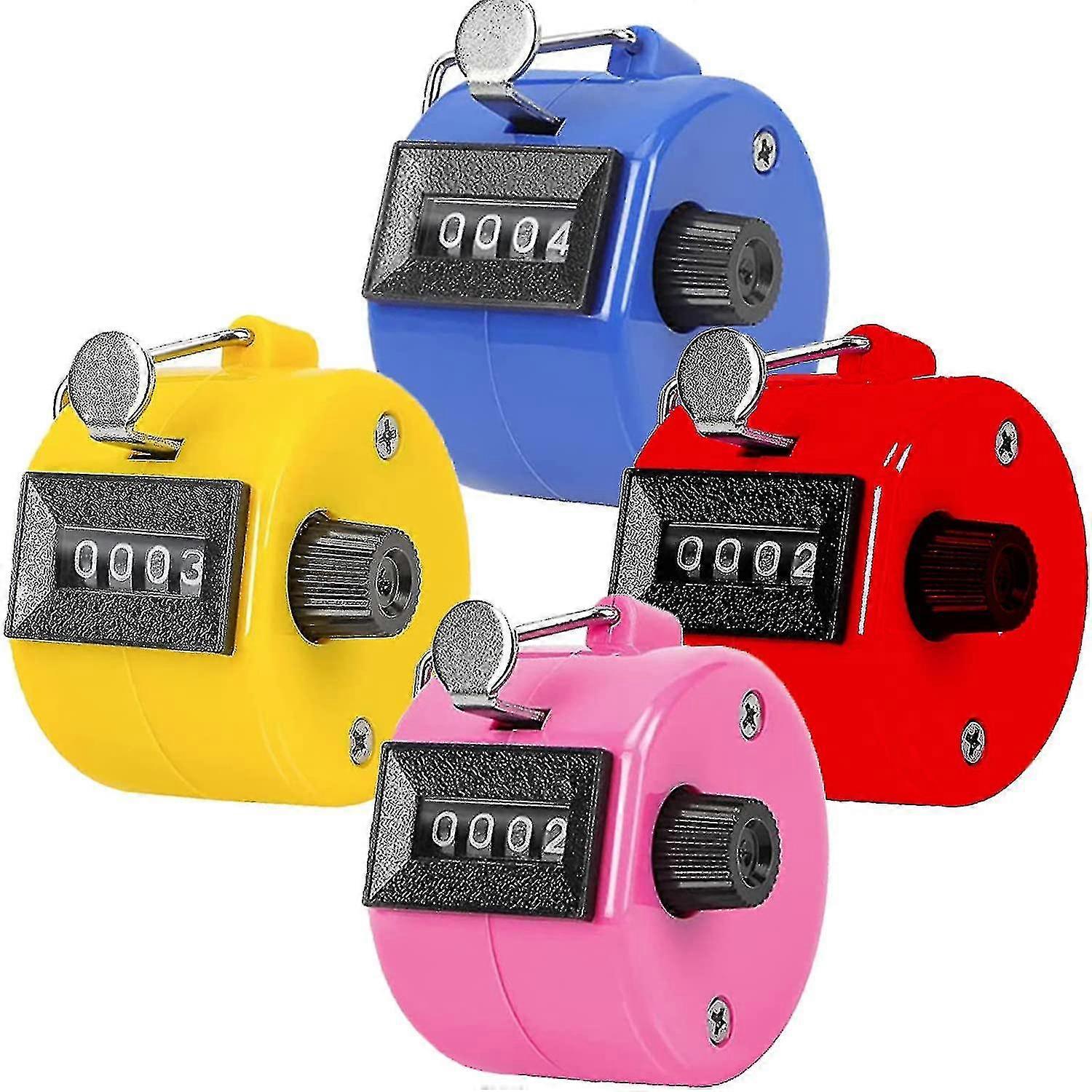 4 stuks handheld tally counter handleiding digitale clicker mechanische palm pitch 4-cijferige nummer klikteller, willekeurige kleur