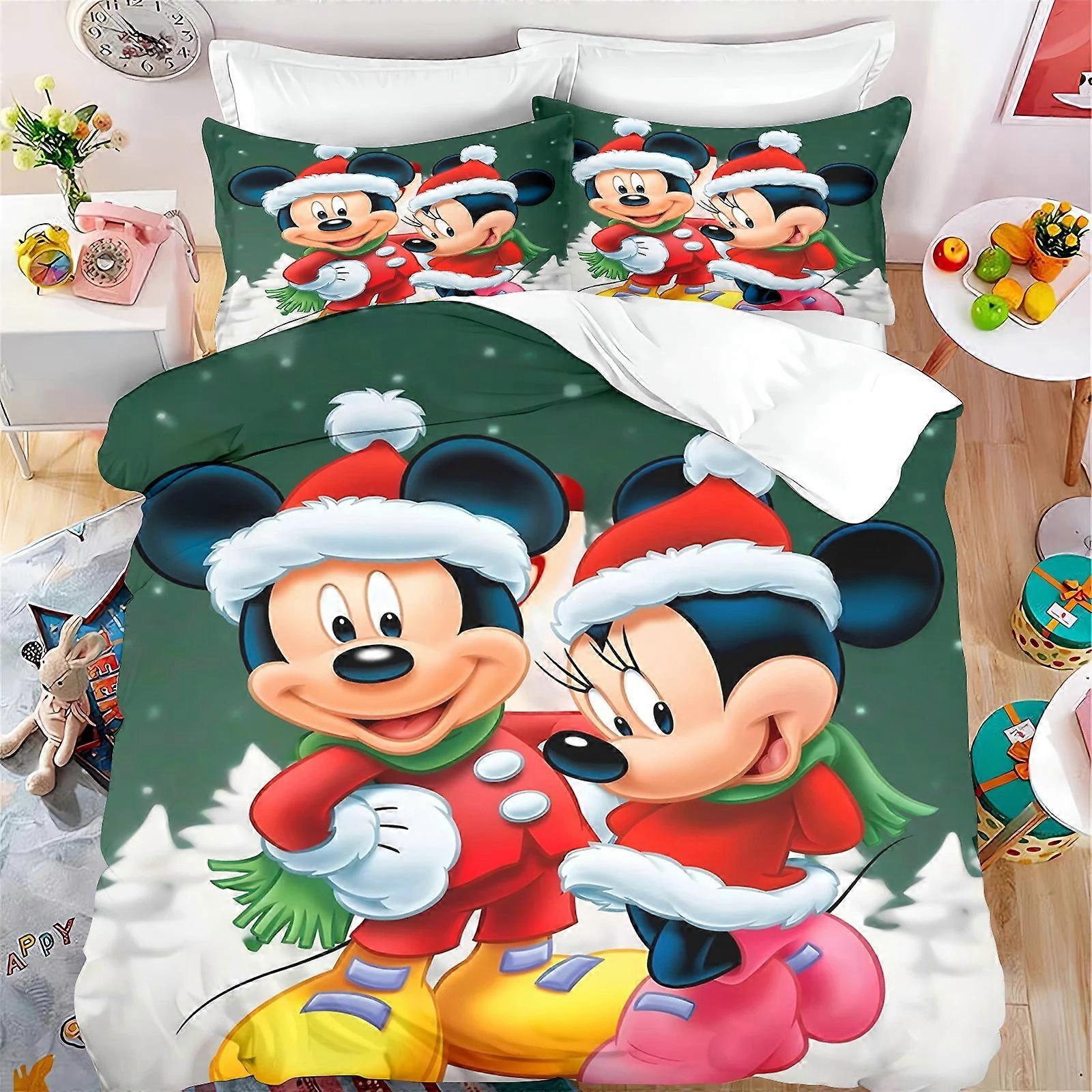 y1667 Lençóis de Cama de Natal Mickey Minnie Conjunto de Capa de Edredom Impresso em 3D Conjunto Macio & Confortável 100% Poliéster Decoração de Quarto Presentes Lençóis
