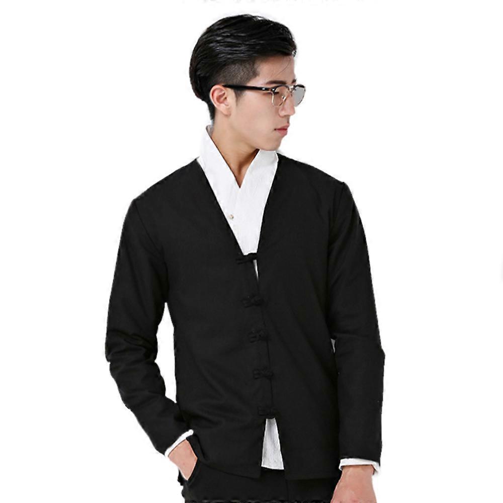 Man Flax Vest Coat Solid Color Plate Button