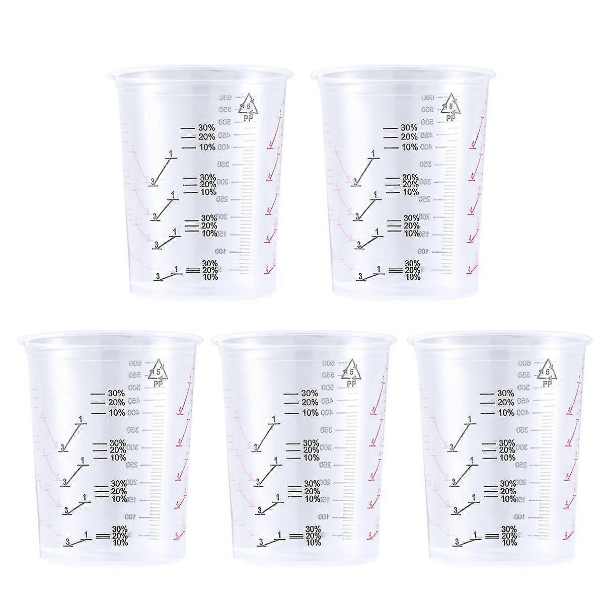 5PCS 600ML Transparent Plastic Paint Cup Disposable Measuring Cup With Printed Scale Plastic Cup