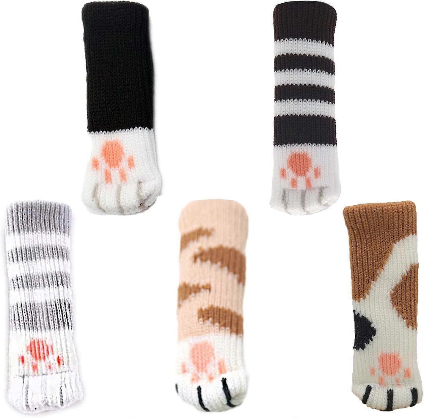 20チェアソックス、5パターン、ニット家具ソックス、猫、アンチスクラッチ、アンチノイズチェアソックス、デスク、ソファ、ベッド、ドアハンの床保護パック