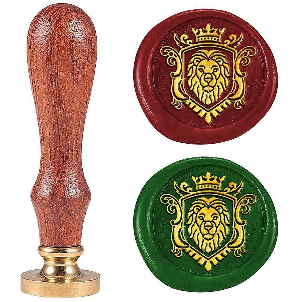 1" Badge Lion Wax Seal Stamp Retro Sealing Stamps Removable Brass Head Seal Stamp with Wooden Handle Sealing Wax for Envelope Greeting Card Letter Wed