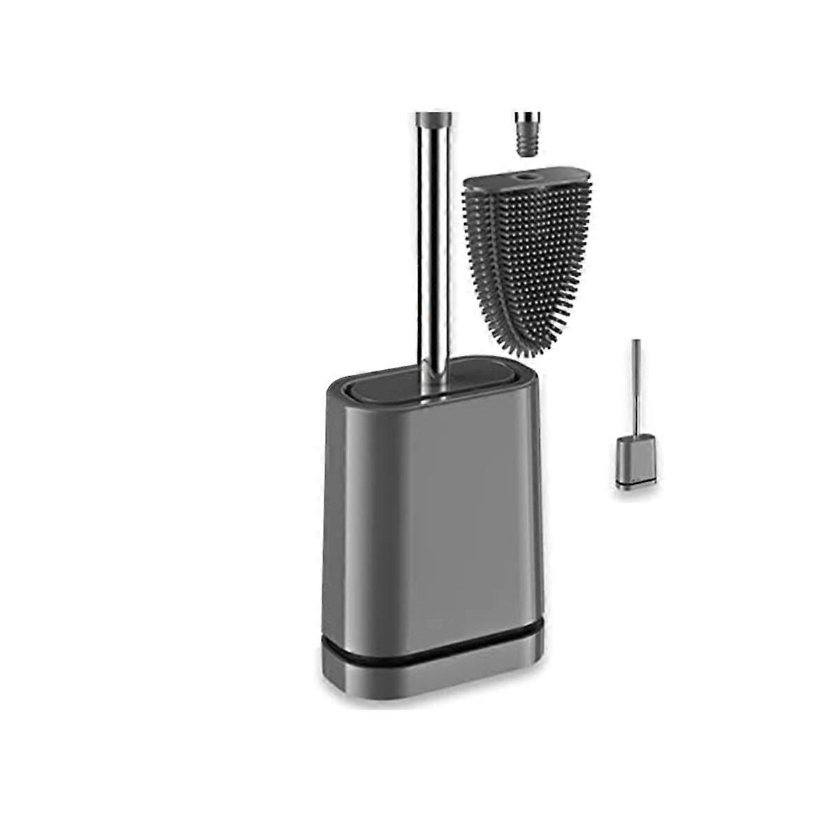 فرشاة تواليت سيليكون فاخرة - رمادي - حامل فرشاة تواليت مع تركيب على الحائط وتجفيف توربو