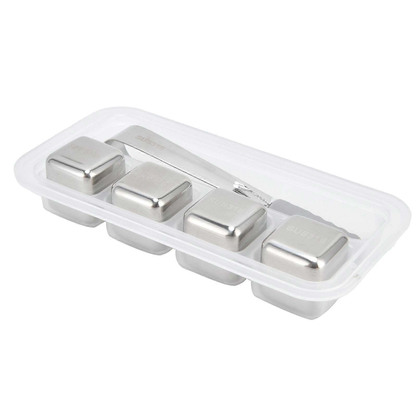 4PCS Stainless Steel Reusable Whiskey Stones Chilling Rocks with Ice Tong for Party Bar Supply