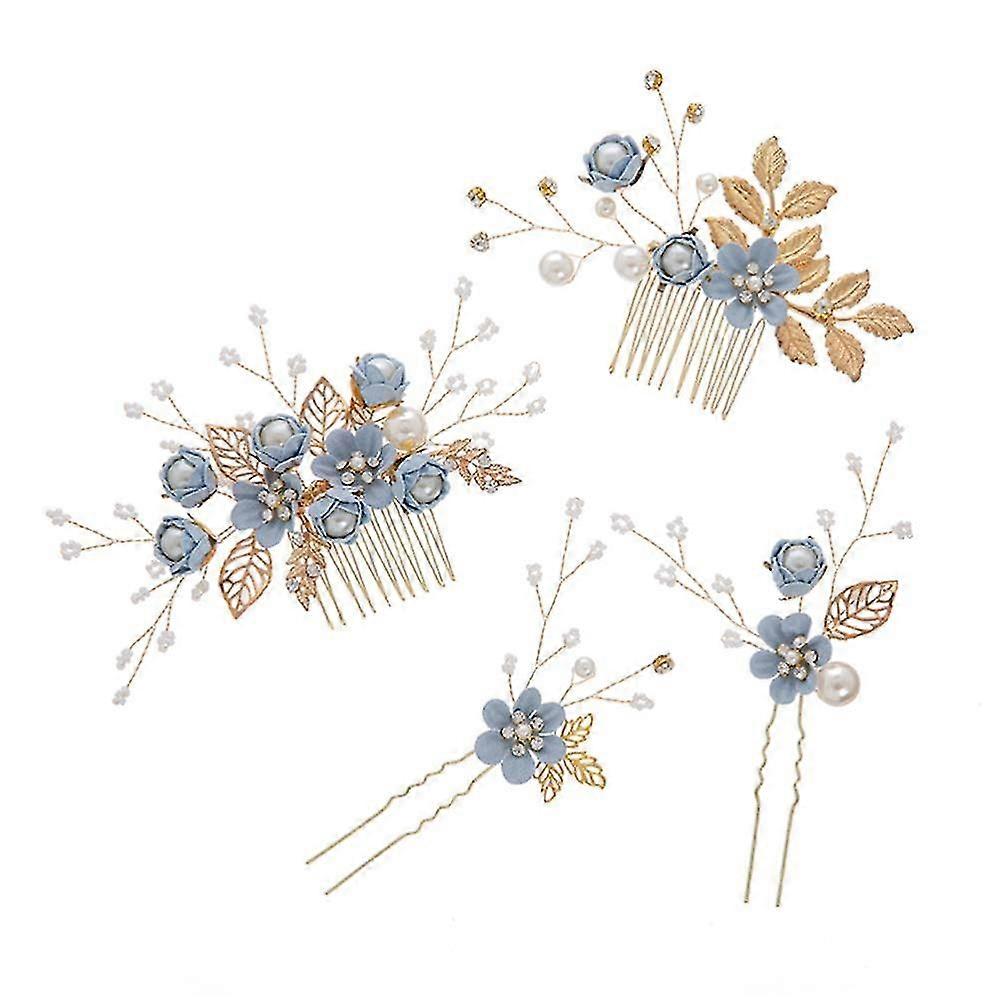 Pärlor Blomma Huvudstift Headpiece (Blå)