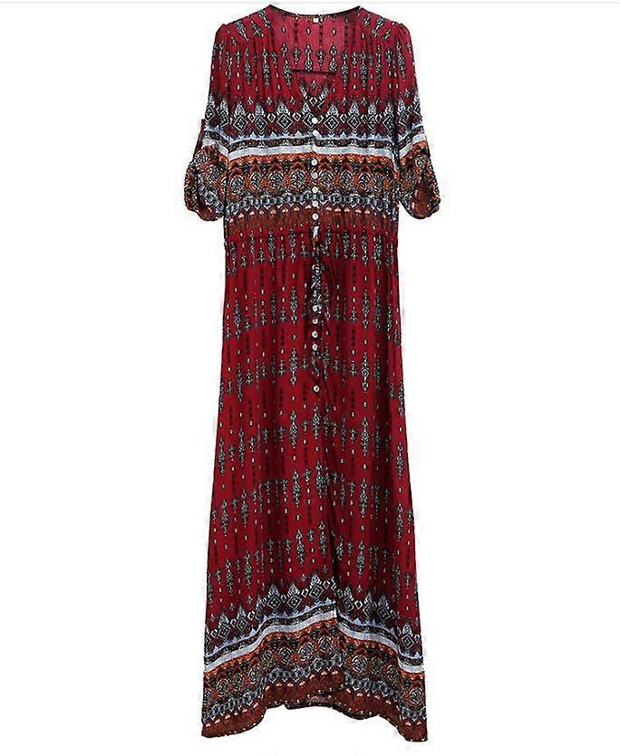 Robe longue fleurie en rouge vin