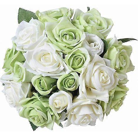 2 قطعة زهور صناعية من الورد (1 - أخضر مع أبيض ، 2 باقة)