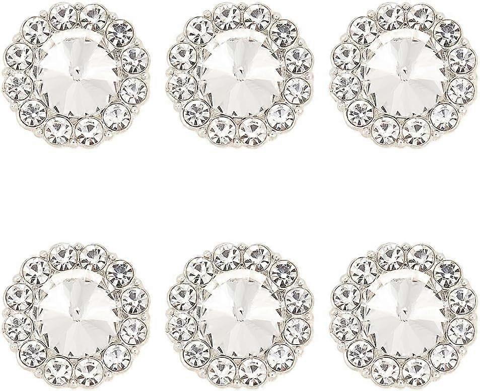 6PCS 23.5mm Round Alloy Rhinestone Shank Buttons Silver Color Sew On Buttons with 1-Hole Vintage Metal Buttons Crystal Embellishments for Party Weddin