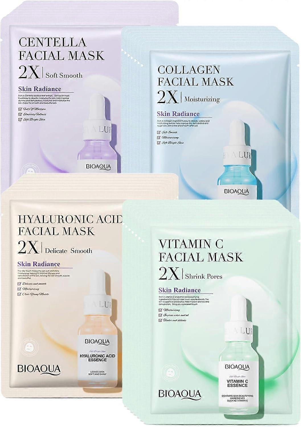 8 Sheet Hydrating Moisturizing Mask Set, Centella Facial Mask, Collagen Facial Mask, Hyaluronic Acid Facial Mask, Vitamin C Facial Mask