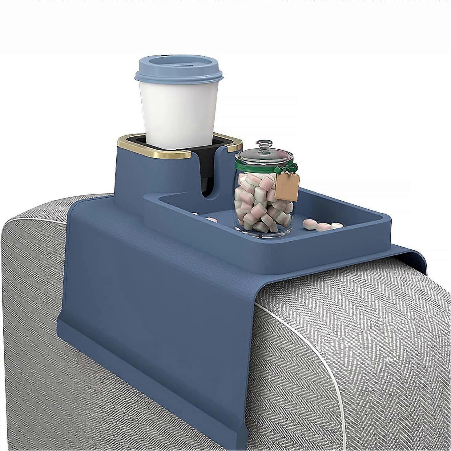 (Blue) Sofa tray, sofa cup holder tray, multi-functional silicone sofa cup holder tray, silicone sofa tray for drinks, snacks, mobile phones, etc.