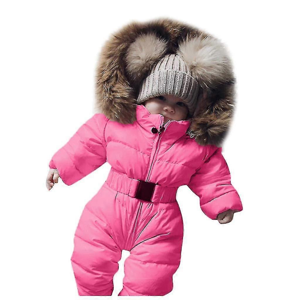 Unisex babyjumpsuit med huva för 0-24 månader pojkar flickor jumpsuit med pälskrage