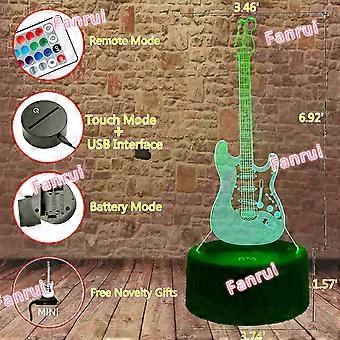 3D Gitarre Nachtlicht – 16 Farben, Fernbedienung, Touch, USB-Betrieb, Optische Täuschung LED Lampe Für Kinderzimmer