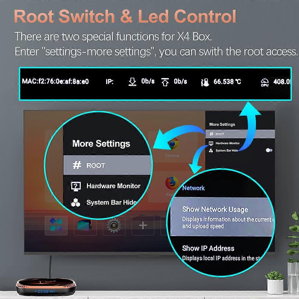Tv box VONTAR X4 con Android 11, Amlogic S905X4, 4GB, 128 GB, 32GB