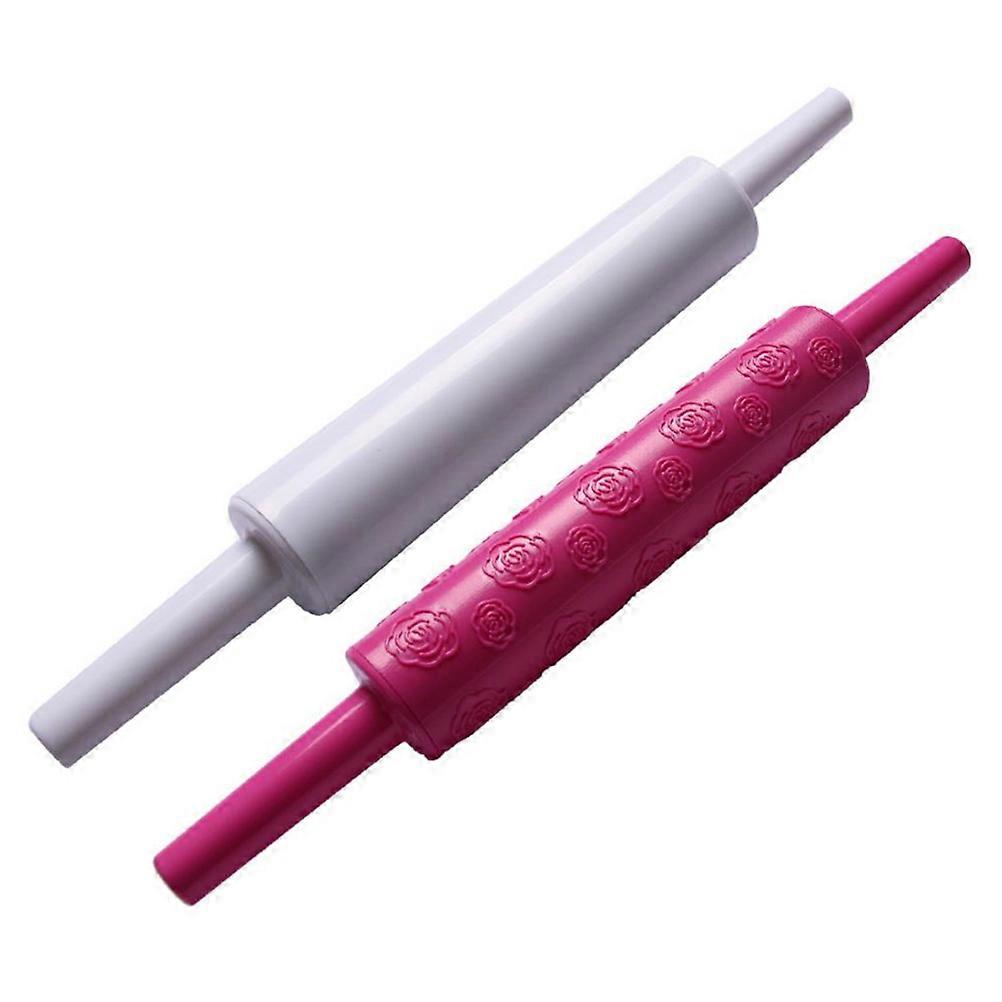 2 Pcs Plastic Drum Embossed Dough Roller Rolling Pin Rolled Dough Tools Decorating Roller Mold