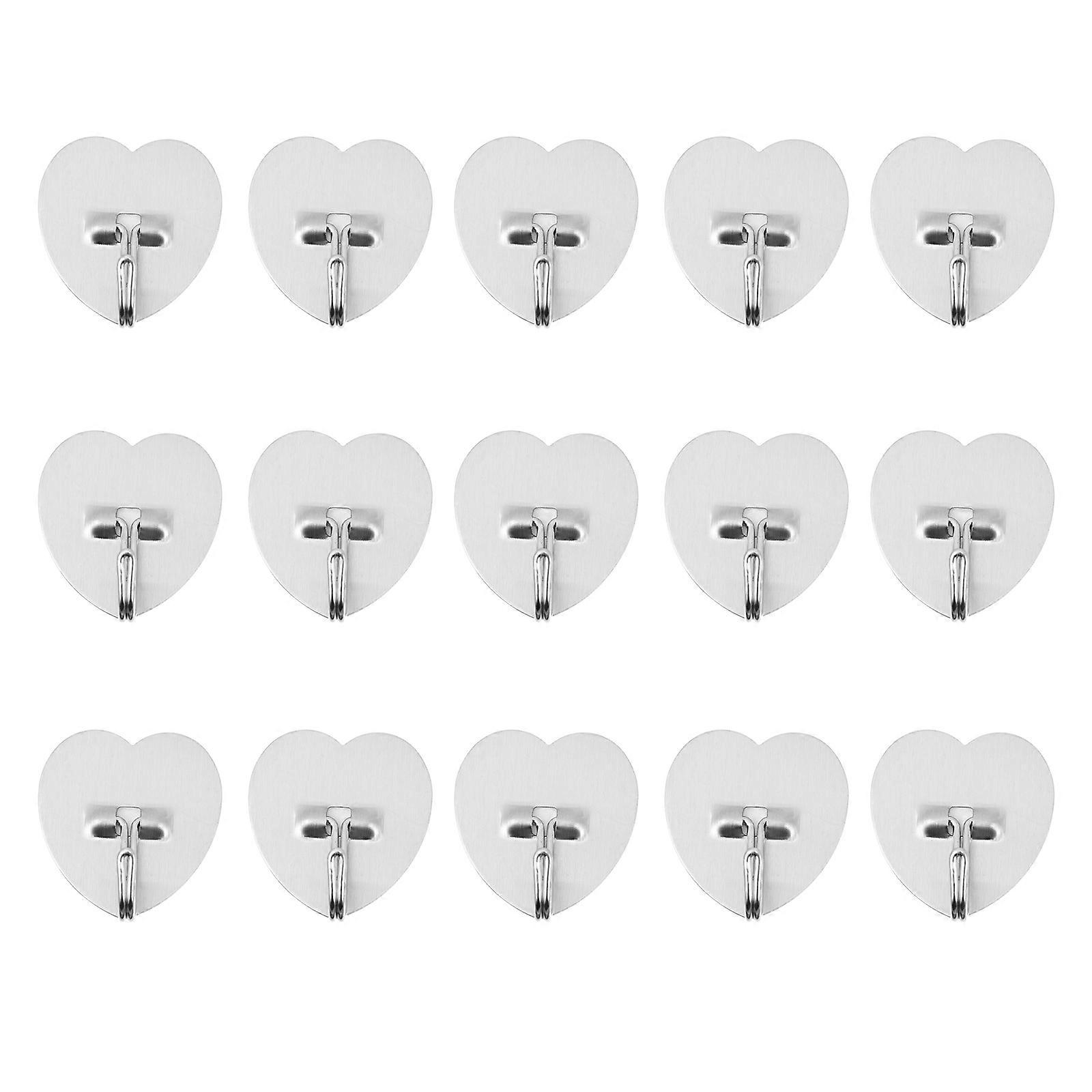 15pcs Creative Hole-free Sticky Hooks Heart Shape Hooks Simple Wall Hooks