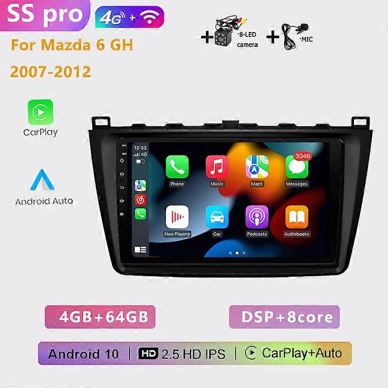 2 din Auto Android 10.0 car radio multimedia player Carplay GPS navigation DSP RDS For Mazda 6 2 GH 2007 2008 2009 2010-2012