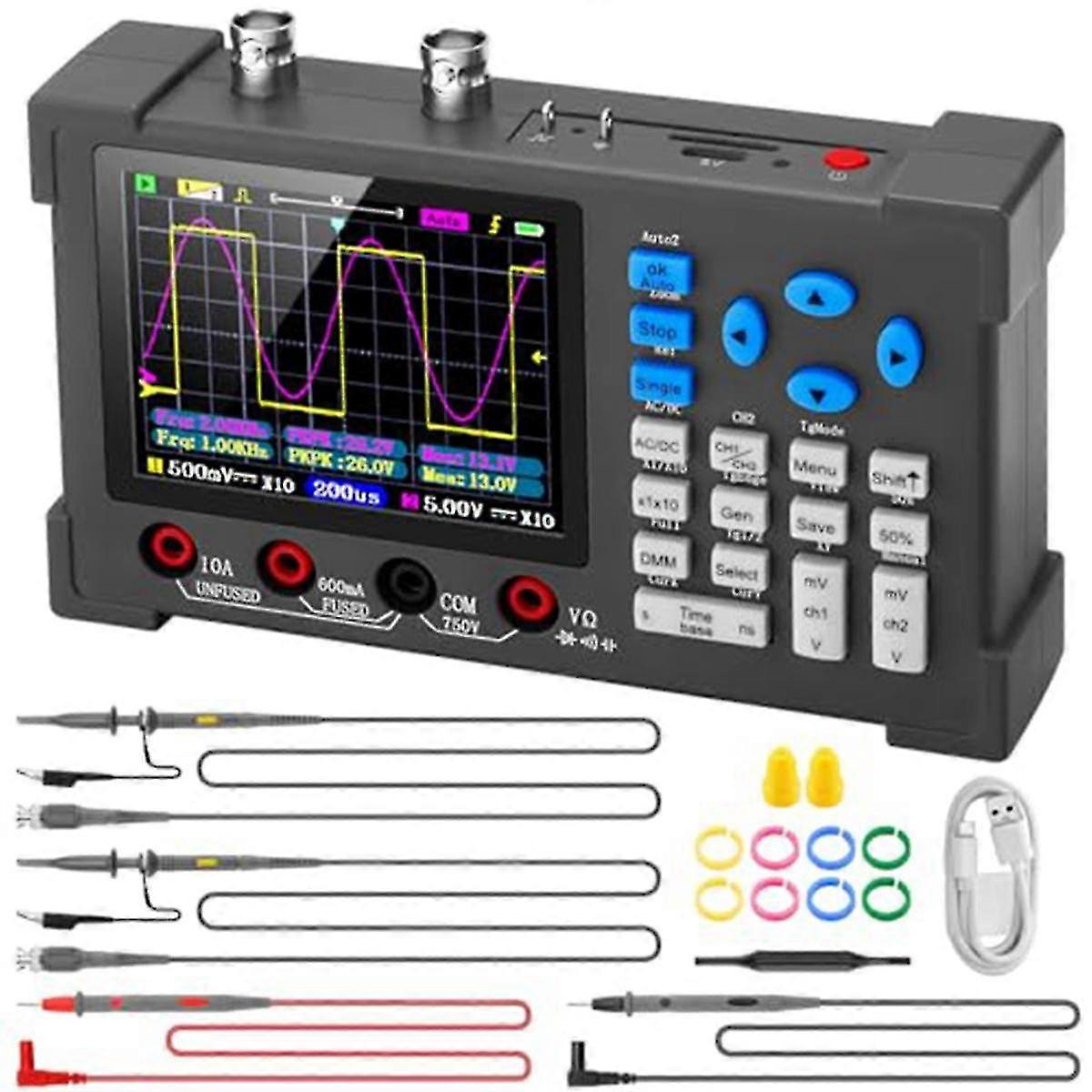 3-in-1 Portable 2-channel Handheld Oscilloscope 120mhz Bandwidth 500msa/s+digital Multimeter Tester