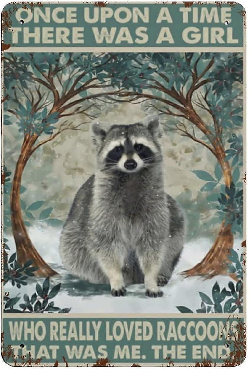 アライグマのブリキの看板金属プラークアートハンギングアイアンペインティングレトロな家のキッチンガーデンガレージの壁の装飾12 "x8"を本当に愛した女の子がいました