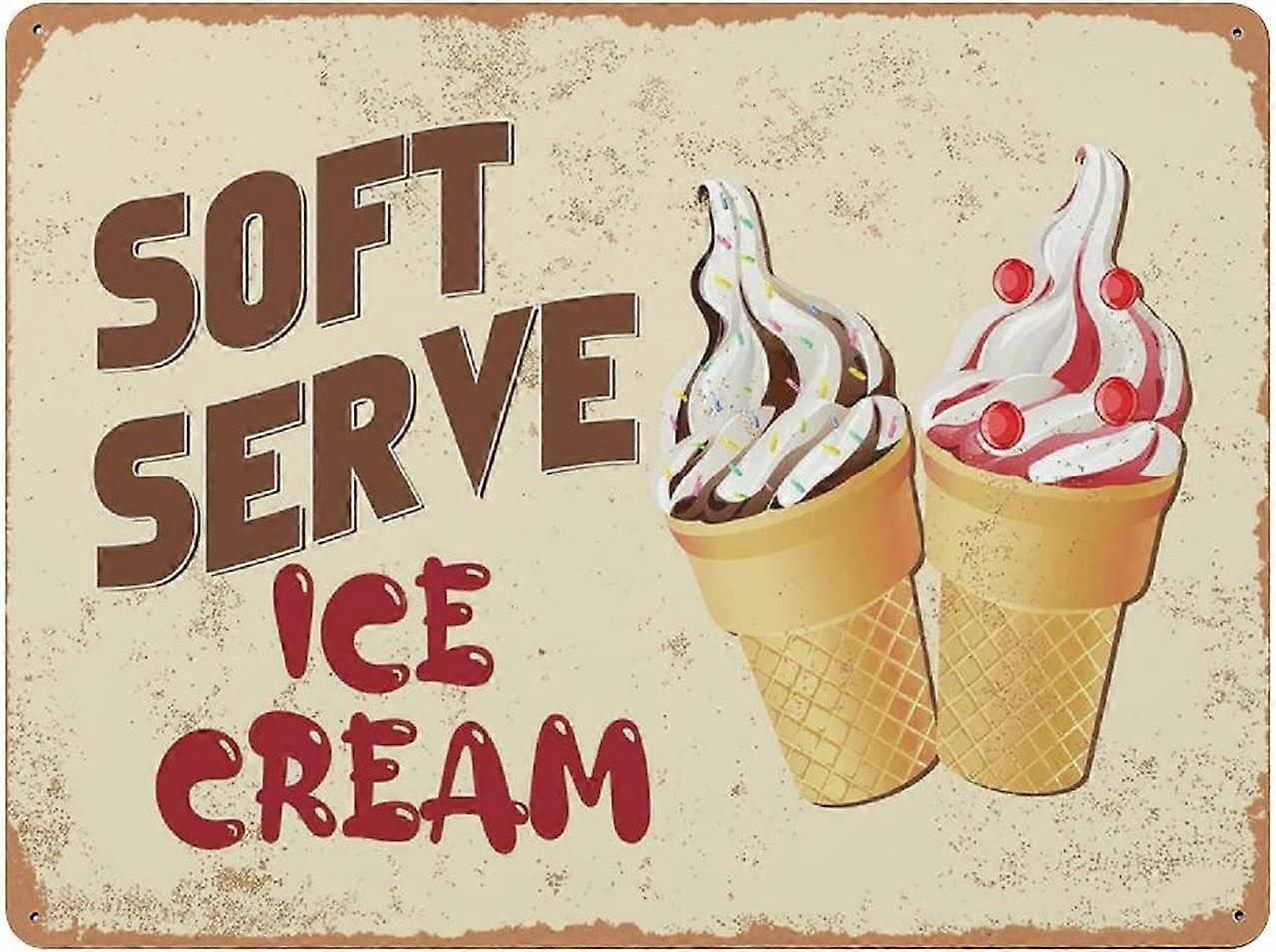 LINCMAN Soft Serve Ice Cream Tin Sign Metal Plaque Art Hanging Iron Painting Retro Home Kitchen Gard