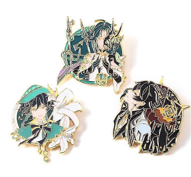Genshin Venti Zhongli Xiao Mihoyo Spill Metallmerke TegneserieFigur Anime Bag Brosjer Lapel Pins For Kvadratisk Element