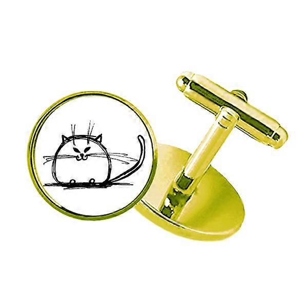 カーリーヘビーキャットスレシットラインスタッズドビジネスメタルカフリンクスゴールデン