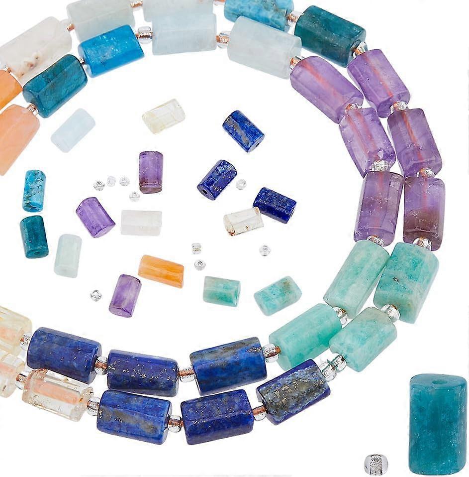 2 Strands Natural Faceted Column Shape Mixed Gemstone Beads Crystal Faceted Cylinder Spacer Tube Beads Column Shape Loose Beads for Bracelet Necklaces