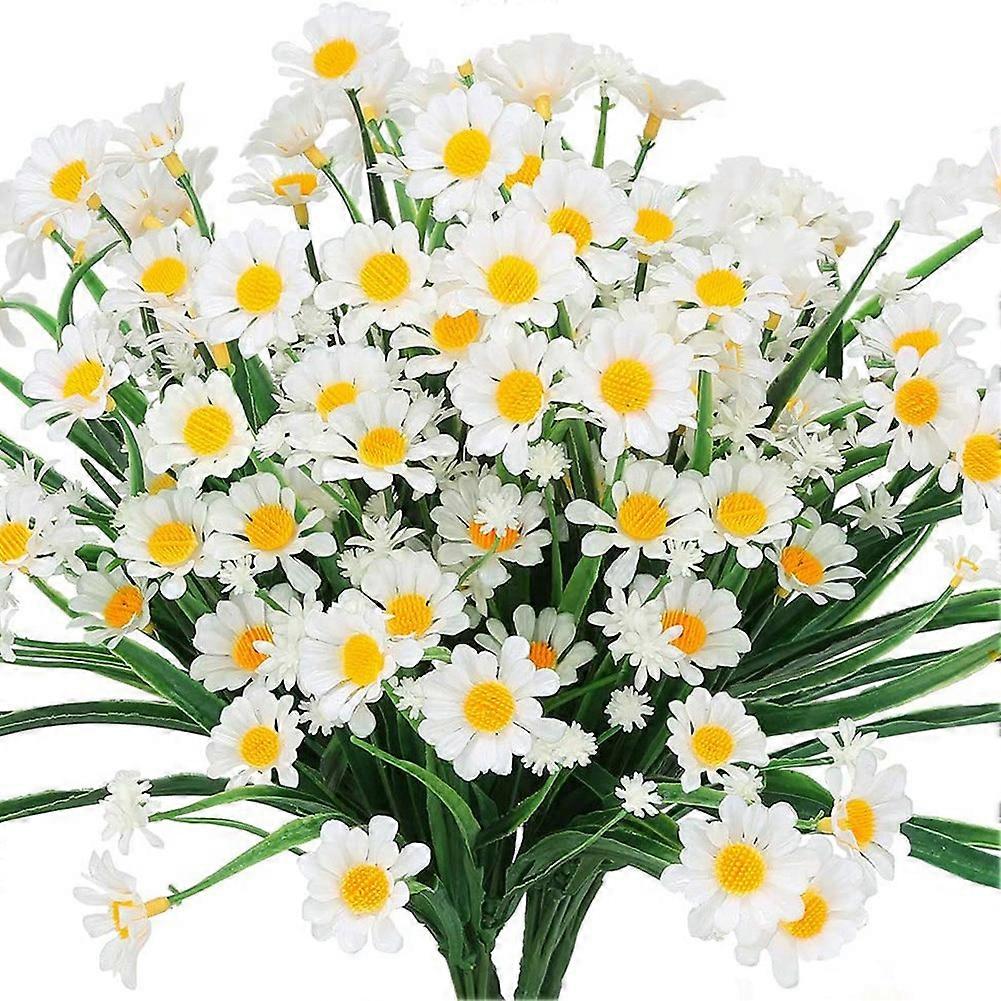6 Bundles Outdoor Artificial Daisies Fake Flowers UV Resistant Shrubs, Faux Plastic Greenery for In