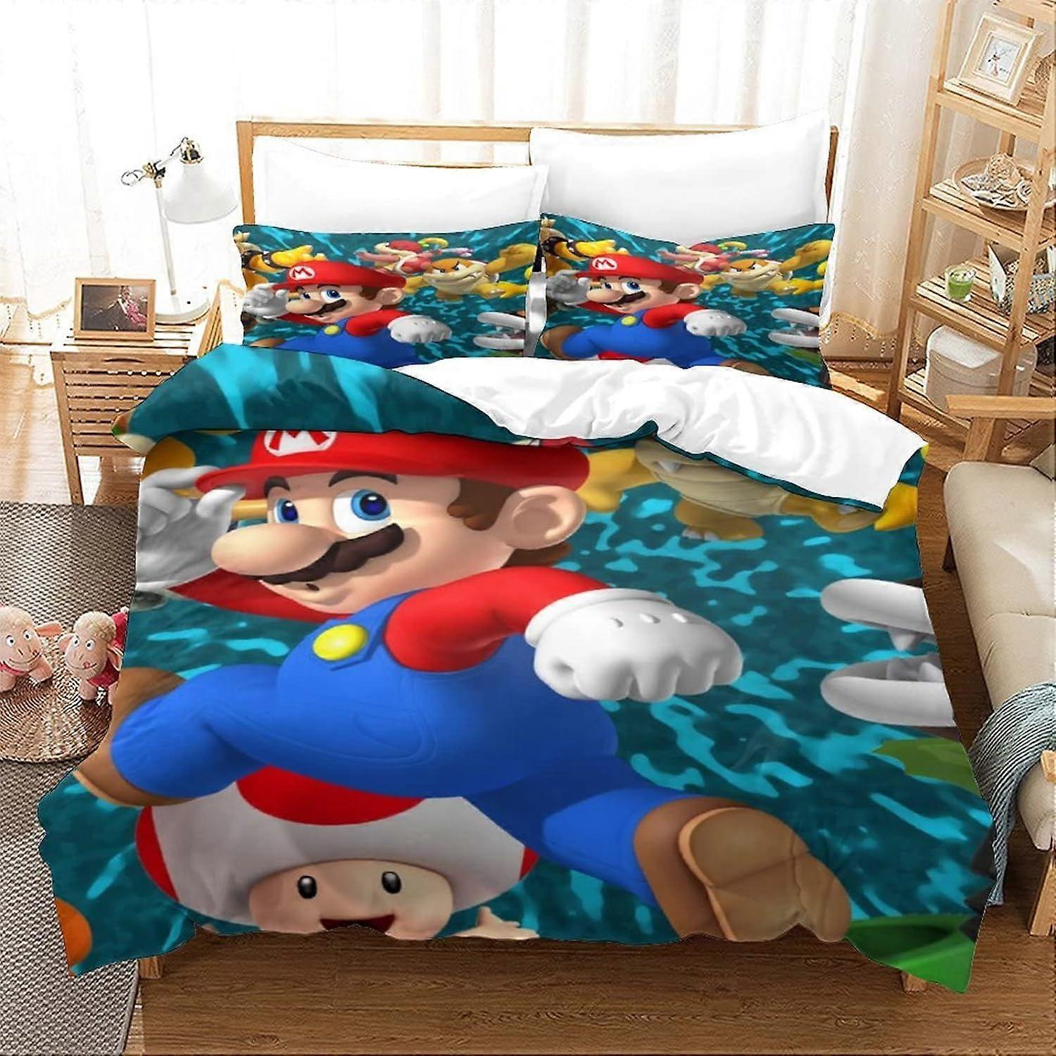 Super Mario pcs Duvet Cover Set Printed Game Characters D Pillowcase Bedding Set Hypoallergenic Microfiber Bed Linen with Closure 135*200 CM