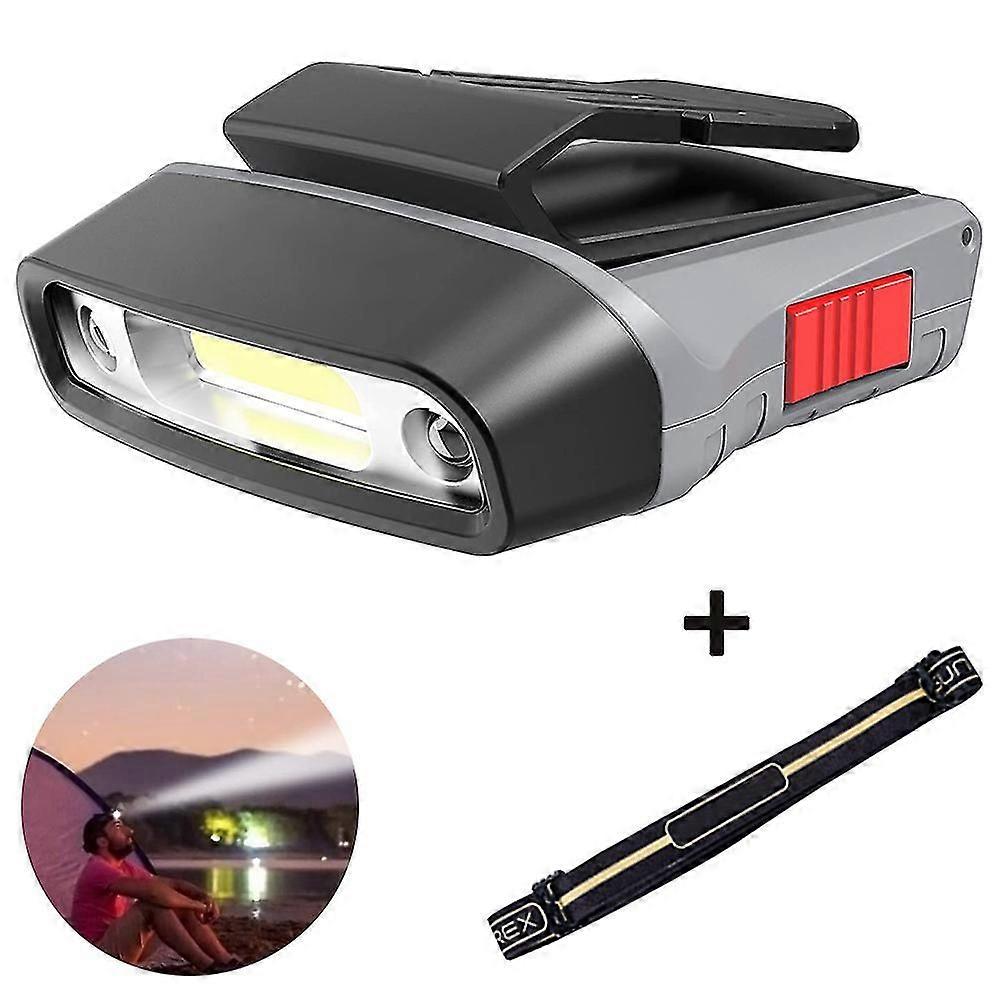 1 Pcs Rechargeable Motion Sensor Cap Visor Light - Cob Led Clip On Hat Light - Headlamp Flashlight With Red Light For Fishing Running Camping Reading