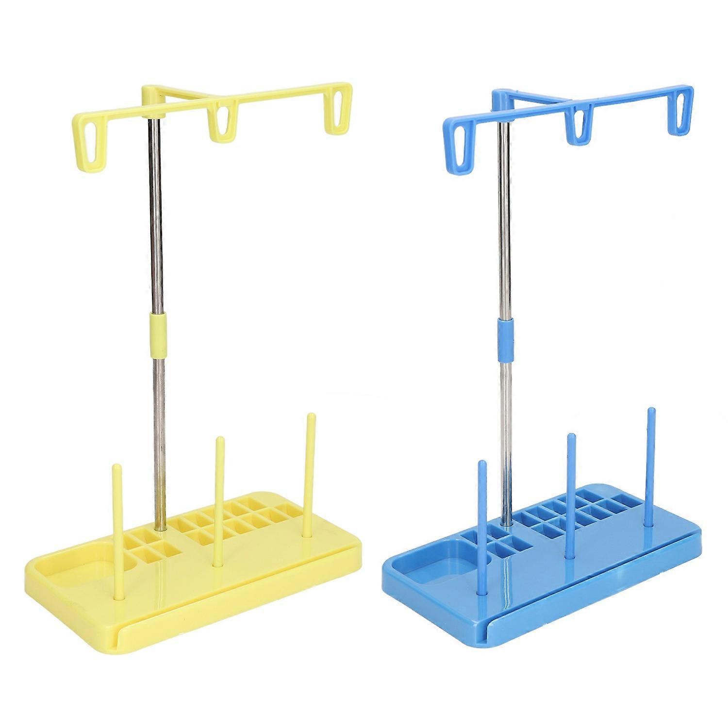 2 Sets Embroidery Thread Stand Detachable Stable Plastic Base Strong Metal 3 Spools Holder for House