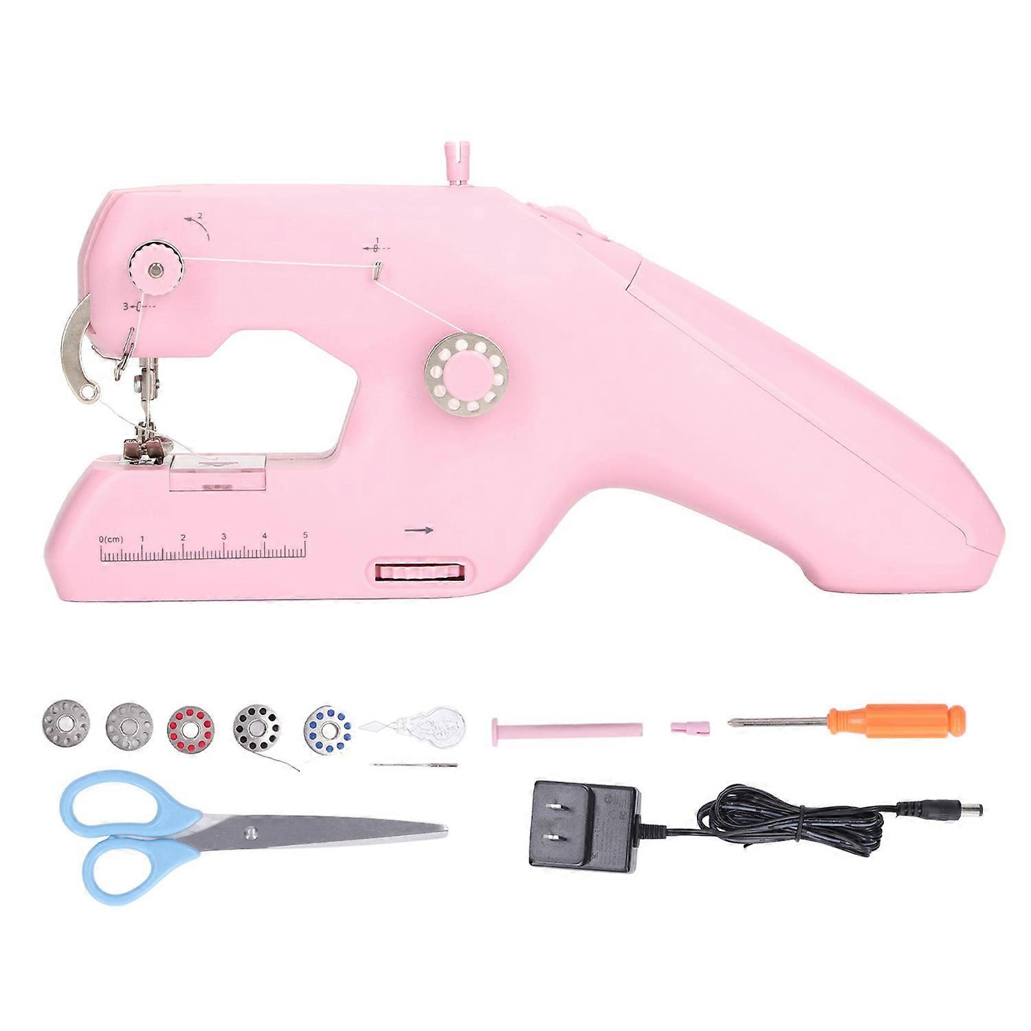 Handheld Sewing Machine Pink Household Small Portable Electric Double Thread Sewing Tool for DIY