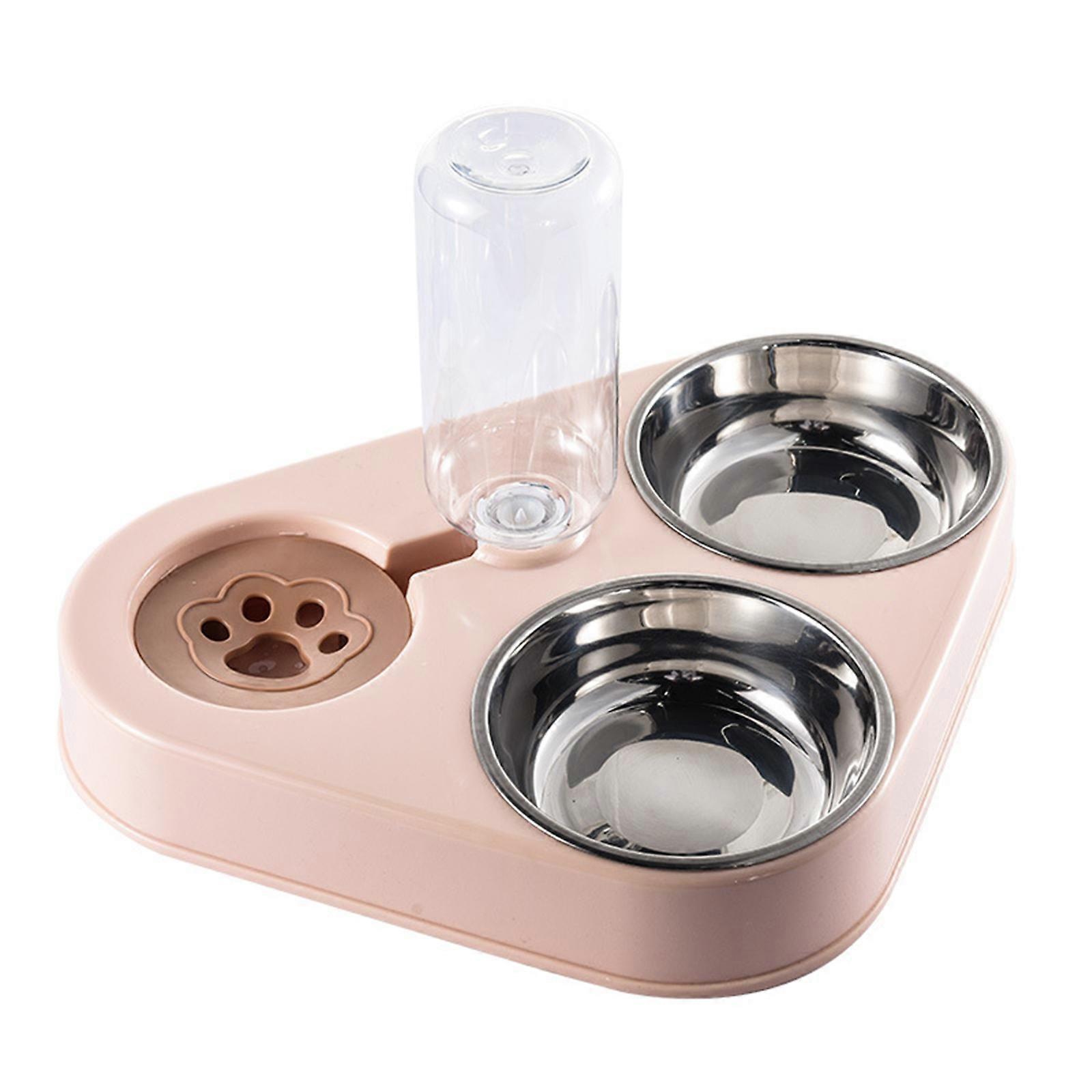 Katzennapf Futter Wassernäpfe Set Doppelter Edelstahl Geschirrsicherer Kunststoffständer 500ml Flaschentränke Leicht zu reinigen Pink L