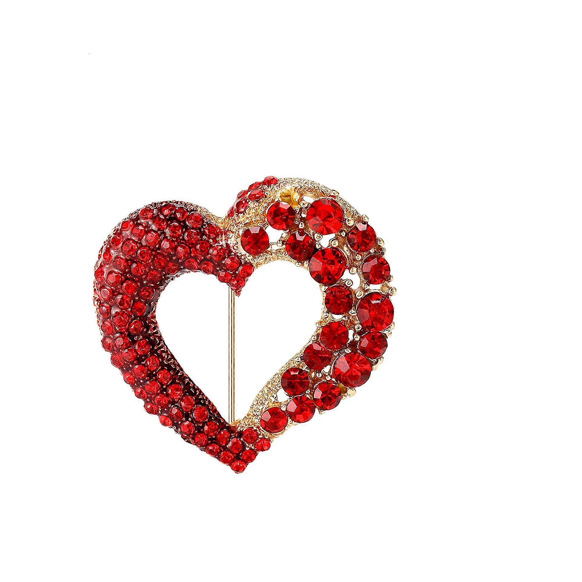 Rhinestone Double Heart Red Heart Brooch Pin for Women, Vintage Style Jewelry Accessory, 2-Inch Size, Elegant Design