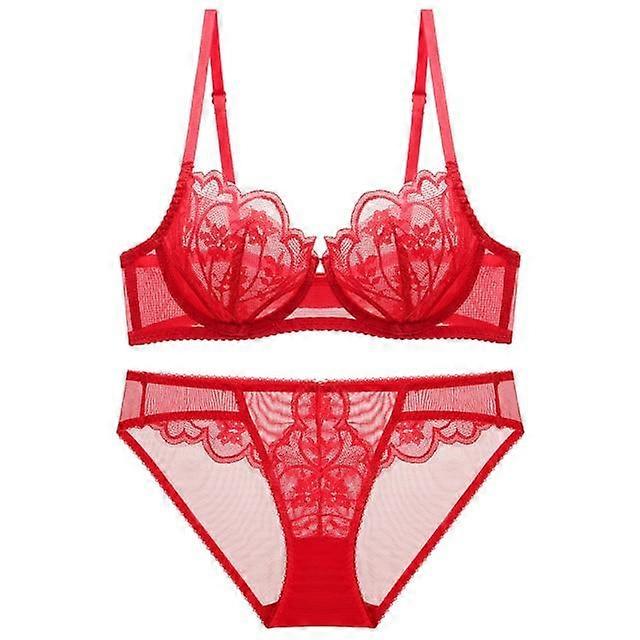 Sexy Petal Shape Ultra-thin Cup Bra Set Push-up Underwear Set Embroidery Brassiere Gather Bra Plus Size Lace Lingerie Set