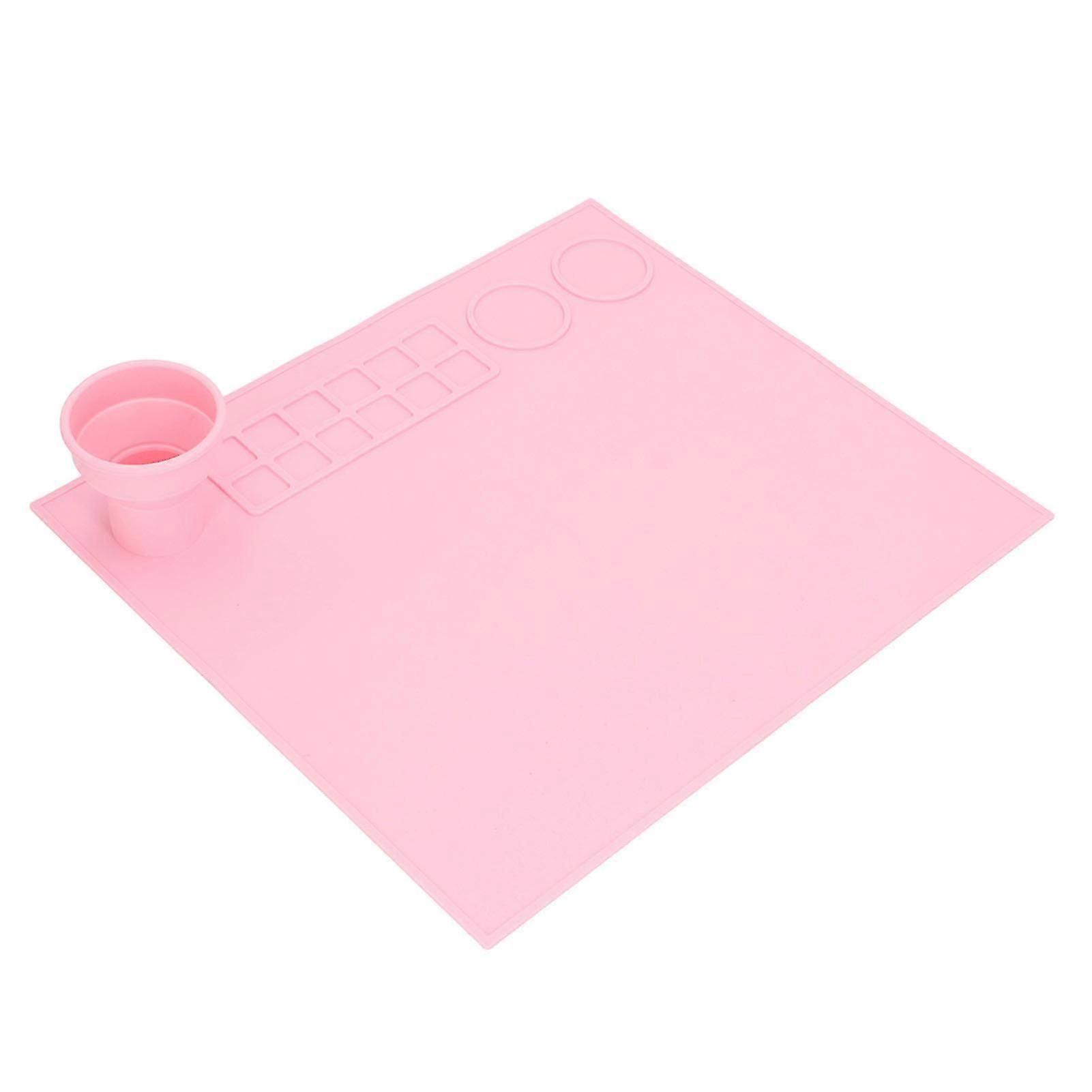 Silicone Painting Mat Prevent Slip Thick Large Kids Craft Art Mat with Cup for Doodling DIY Pink