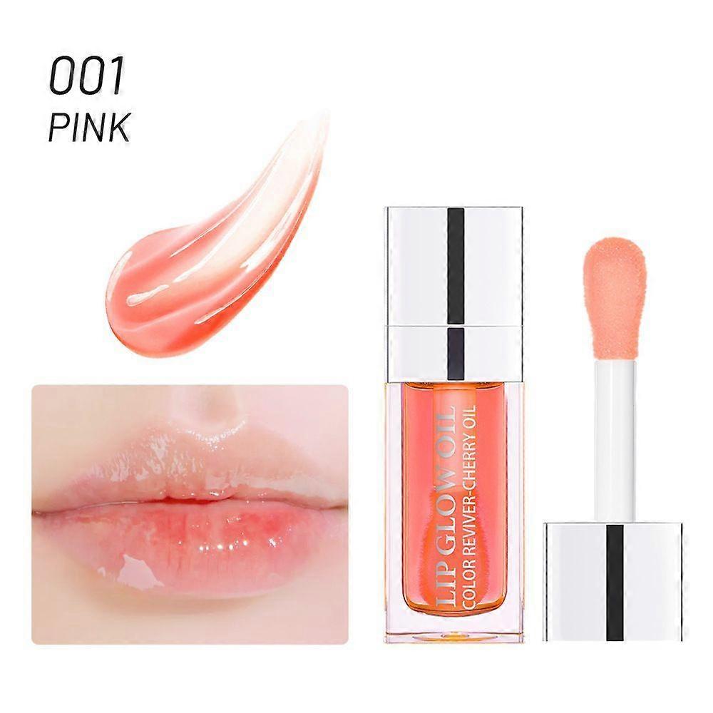 ふっくらと潤いのあるリップグロウオイル、モイスチャライジングクリスタルゼリーリップオイルリップグロス、リップケア用の透明リップオイルティンテッドが唇のひび割れを防ぎます(001#Pi