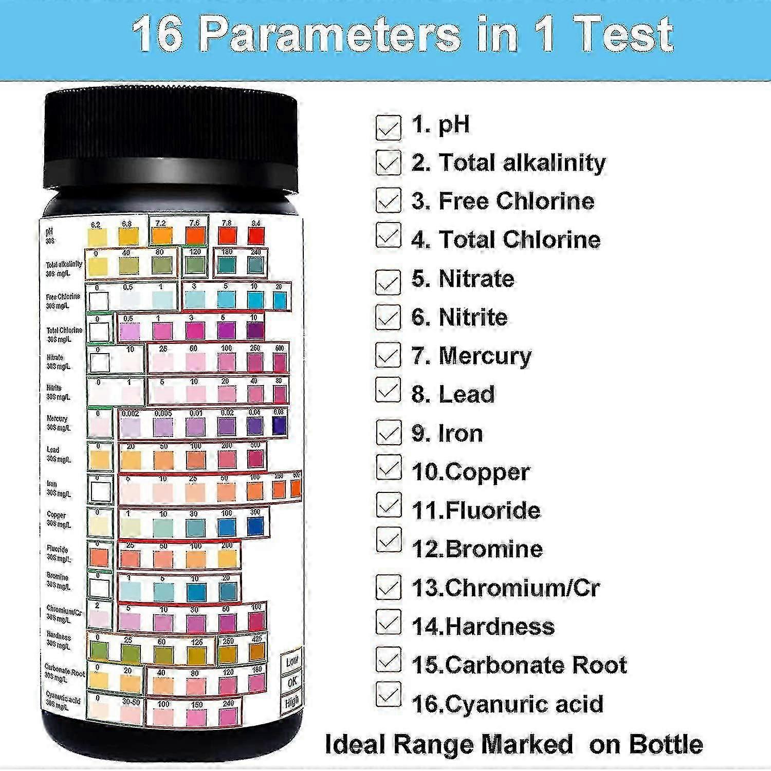 16 In 1 Drinking Water Test Kit Professional Hardness Testing Kits, Tap And Well Water Test Strips