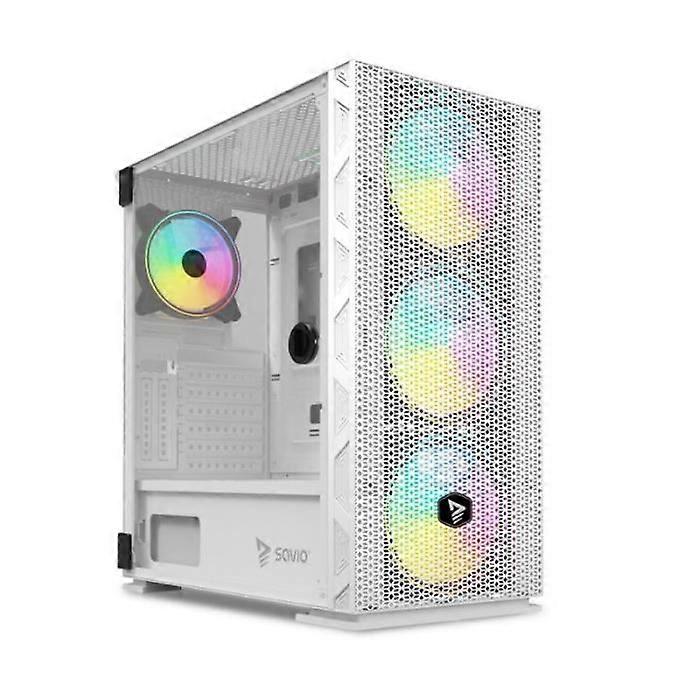 Computergehäuse - SAVIO - RAPTOR WHITE X1 - ARGB Glas - Mesh - Weiß
