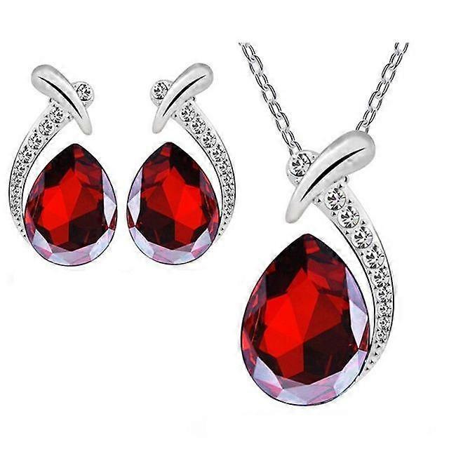 Water Drop Shape Many Color Setting Crystal Necklace Earrings Sets Silver Color Zinc Alloy Material Party Jewelry Sets For Women