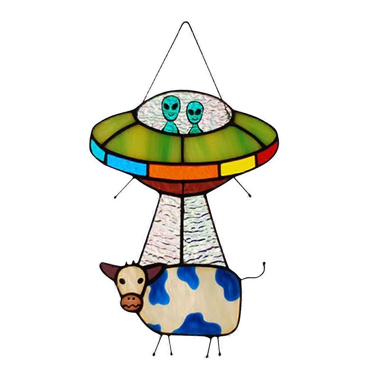 Painted UFO Pendant Stained Glass Window Panel B