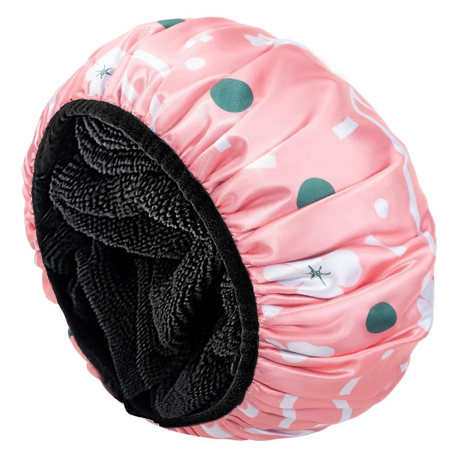 Extra Large Triple Layer Reusable Shower Cap for Long Hair, Waterproof, Adjustable, Stylish Design
