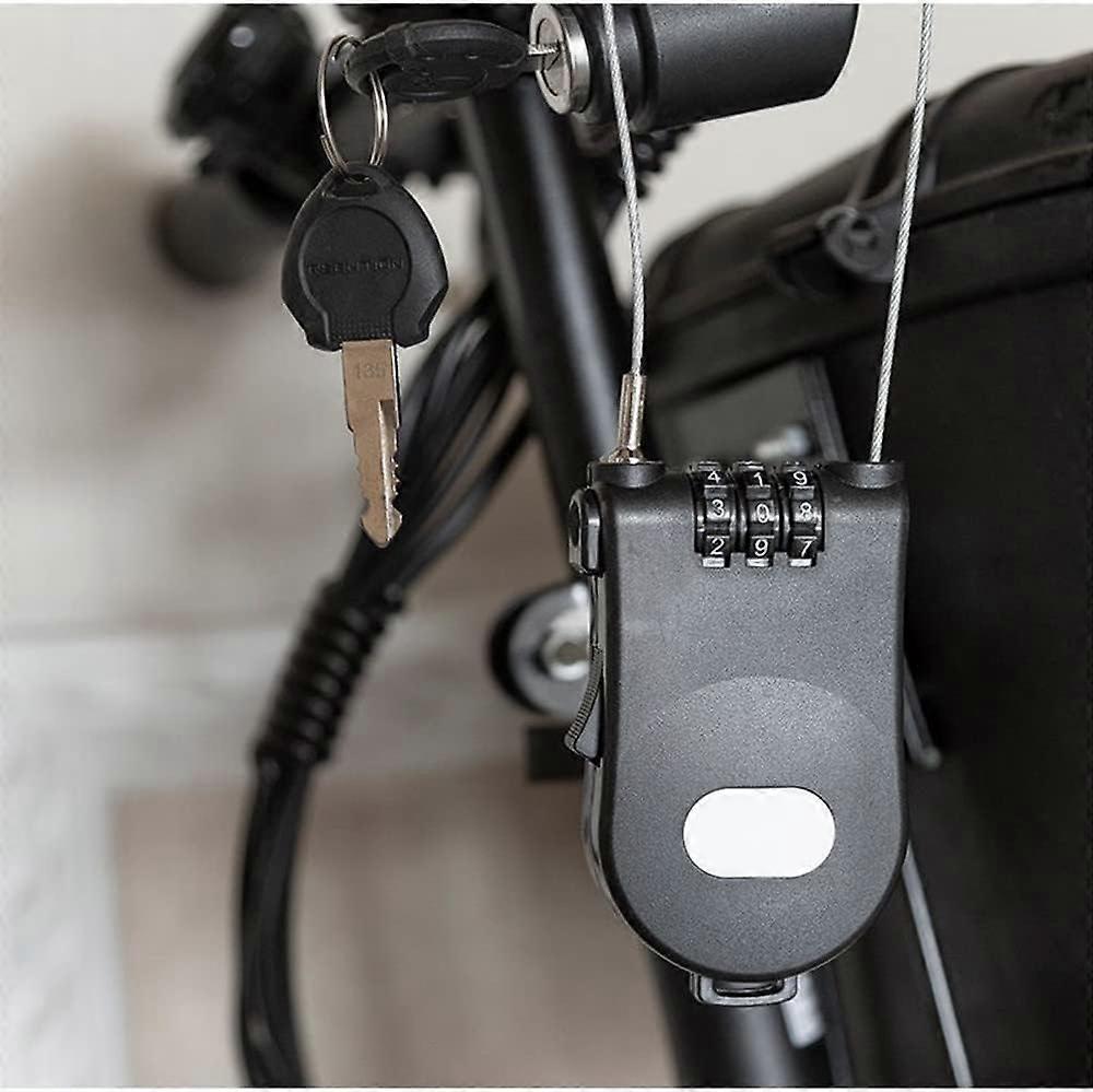 Retractable combination lock for bicycle luggage with retractable cable (black)