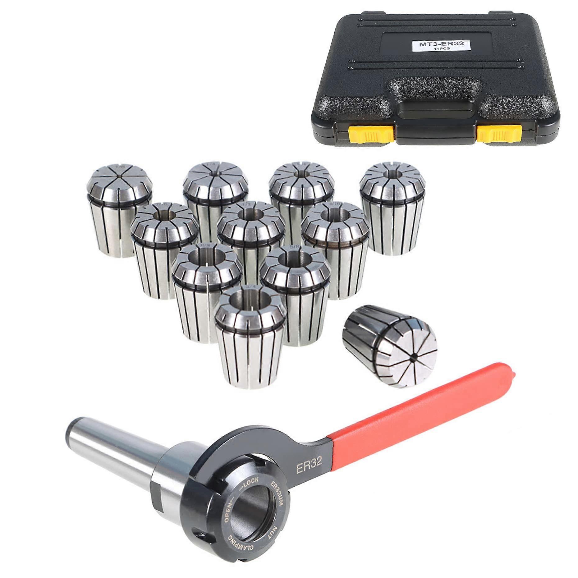 ER-32 MT3 Spring Collect Chuck Holder Set with 11Pcs ER32 1/8 Inch-3/4 Inch Collet Set and Wrench