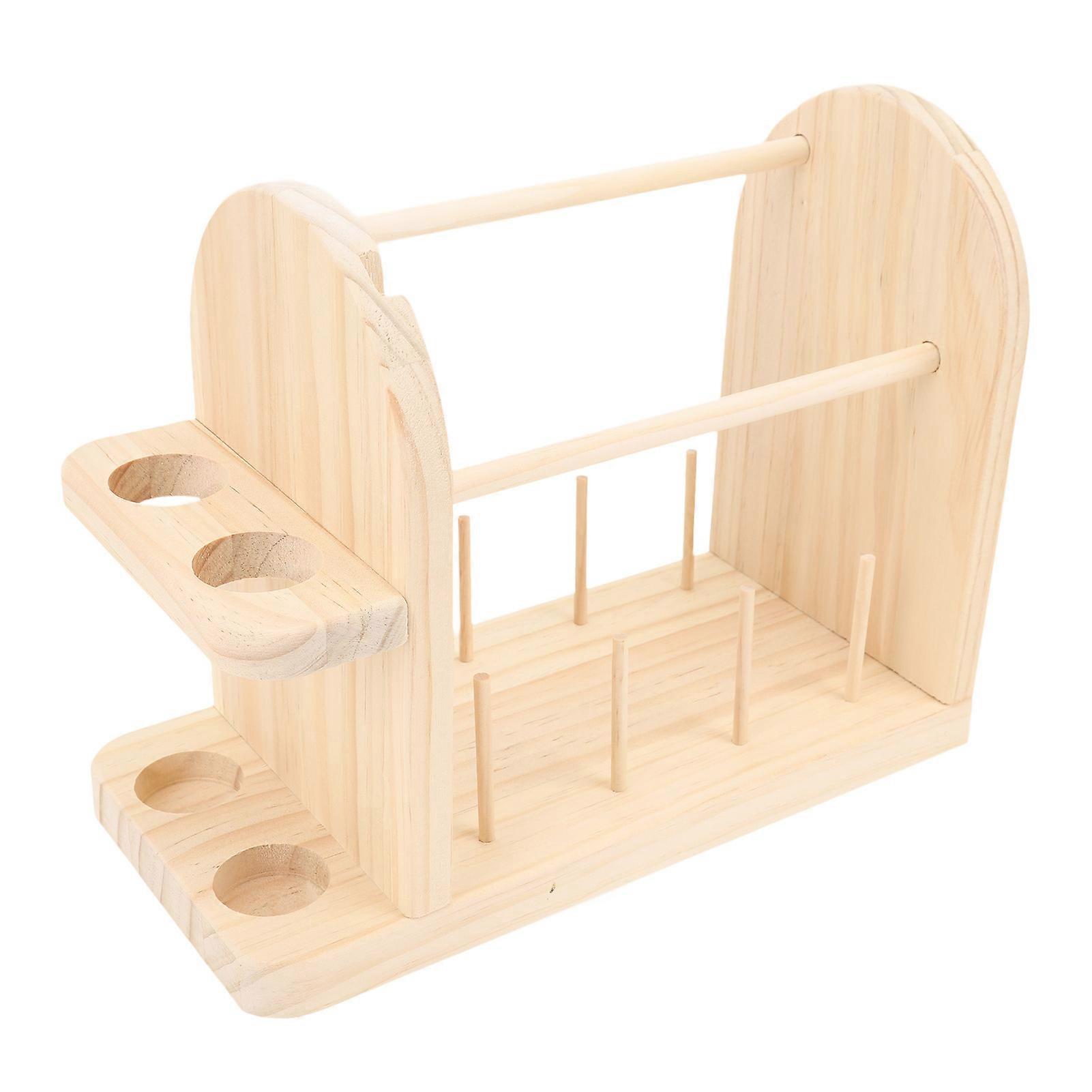 Wooden Yarn Storage Rack Portable 2 Rotatable Rods Yarn Holder Crochet Thread Storage Holder Dispenser